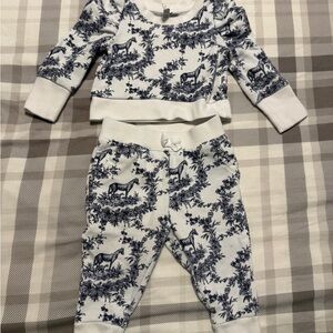 Janie and Jack Blue and White horse toile Set